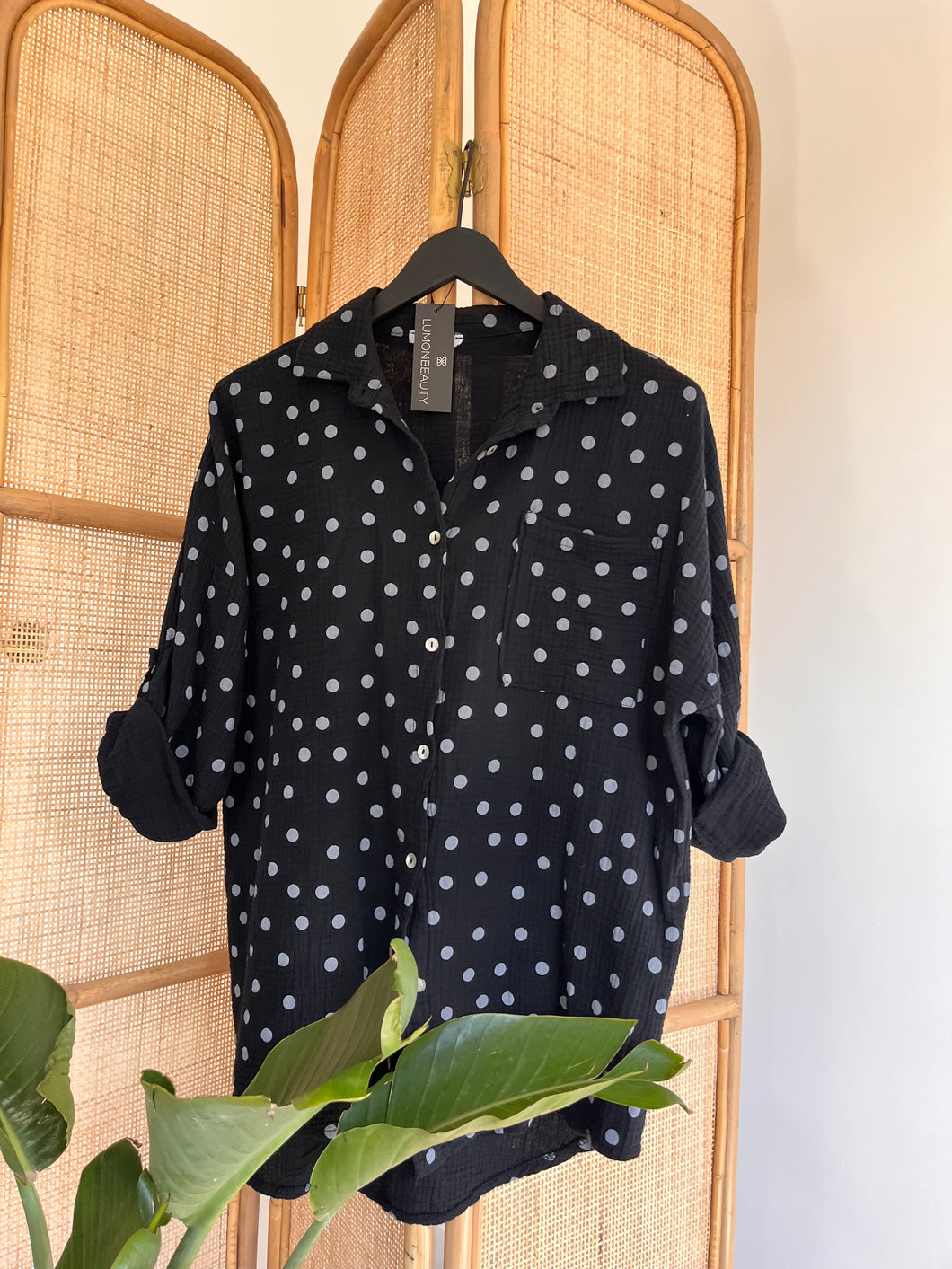 Musselin Bluse schwarz mit Dots