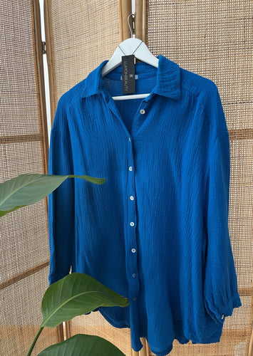 Musselin Bluse blau